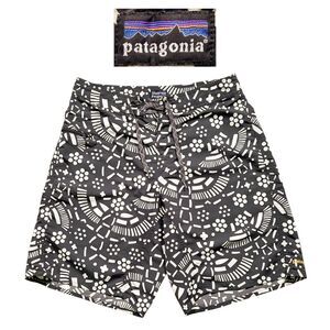Patagonia Mens 32 Board Shorts Gray Ivory Nylon Swim Surf Abstract Beach Summer